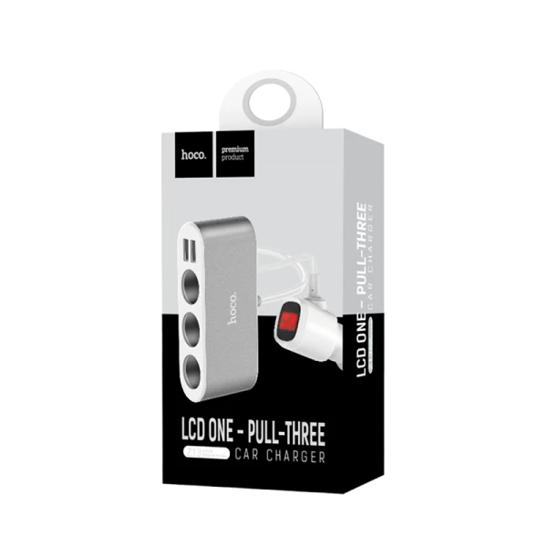 Автомобильное З/У HOCO Z13 2USB 2.1A 3 прикуривателя серебряный (1/63)