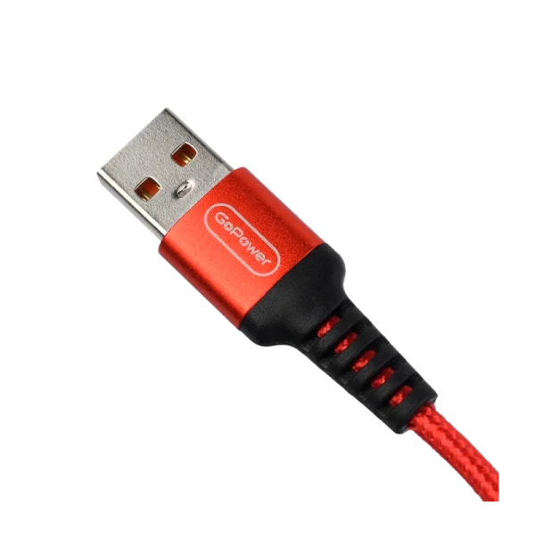 *Кабель GoPower GP02M USB (m)-microUSB (m) 1.0м 2.4A нейлон красный (1/200/800) 