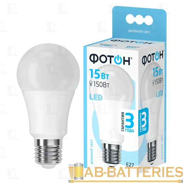 Лампа светодиодная Фотон A60 E27 15W 4000К 100-265V груша прозрачная (1/10/50)
