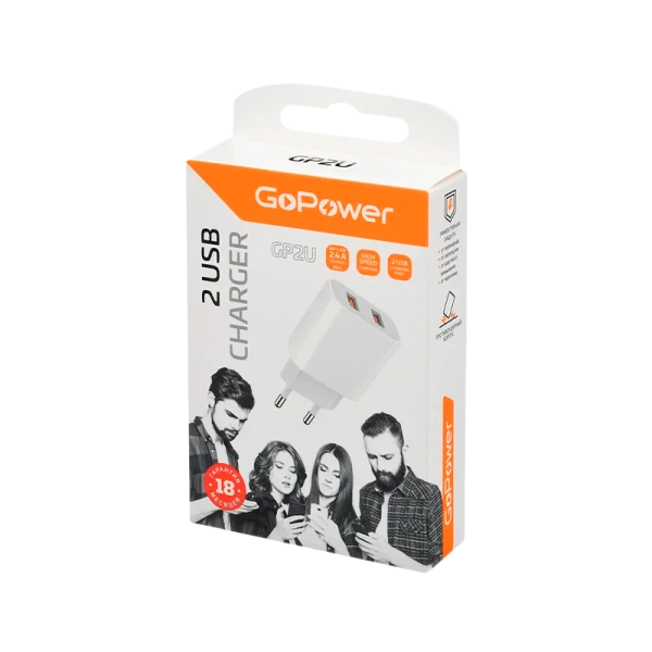 Сетевое З/У GoPower GP2U 2USB 2.4A 12W белый (1/108)