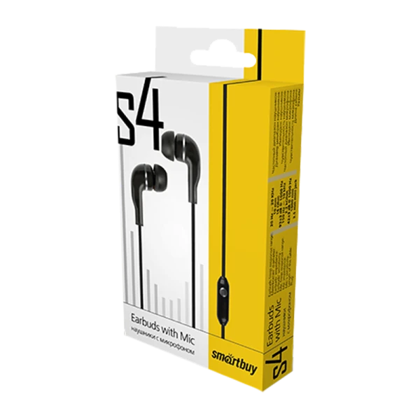 Наушники внутриканальные Smartbuy S4 с микр. черный в коробке (1/60)