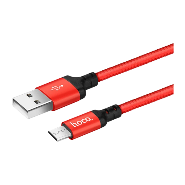 Кабель HOCO X14 USB (m)-microUSB (m) 2.0м 1.7A нейлон красный черный (1/33/330)