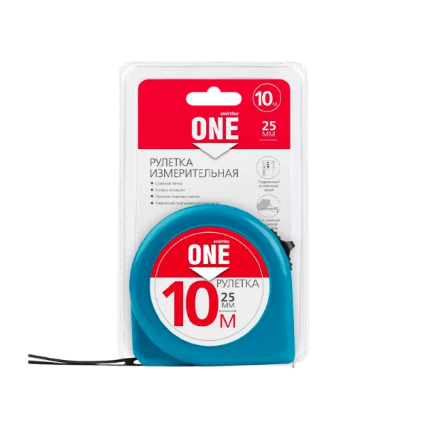 Рулетка измерительная Smartbuy ONE Tools 10м*25мм пластик фиксатор голубой (1/48)