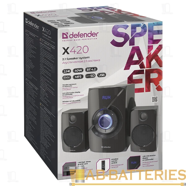 Колонки 2.1 Defender X420 40W bluetooth 4.2 FM/SD USB(f)/2xRCA(f) черный (1/4)