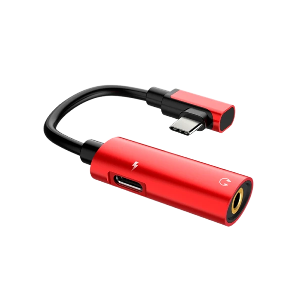 Переходник AUX HOCO LS19 Jack 3.5mm (f)-Type-C (m)/Type-C (f) силикон красный (1/20/160)