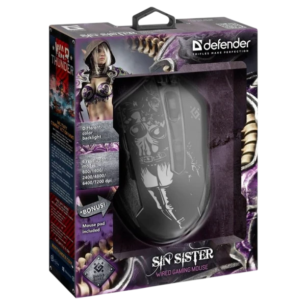 Мышь проводная Defender GM-933 SIN'SISTER игровая USB черный (1/40)