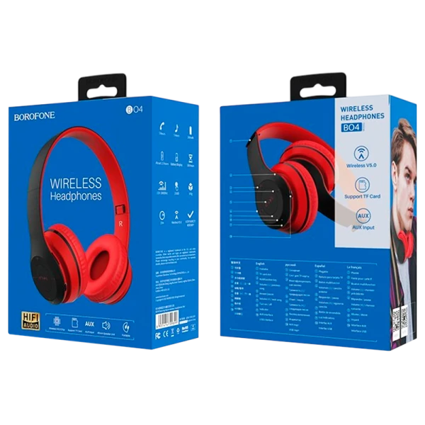 Наушники полноразмерные Borofone BO4 bluetooth 5.0 с микр. красный (1/12/36)