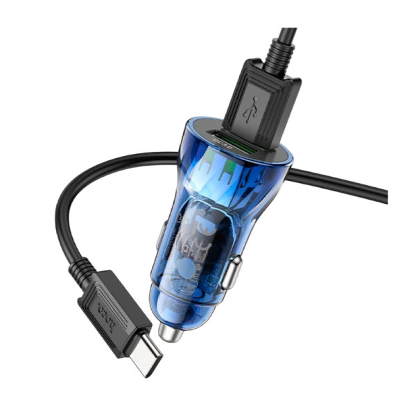 Автомобильное З/У HOCO Z47 2USB 3.0A 20W QC3.0 с кабелем microUSB синий (1/13/130)