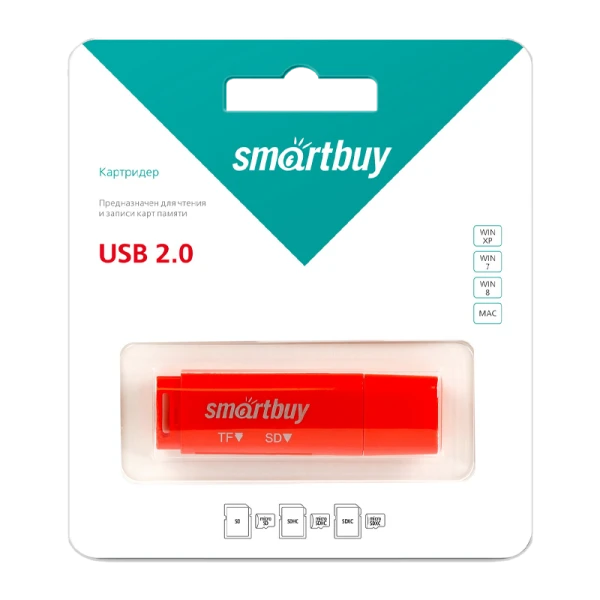 Картридер Smartbuy 715 USB2.0 SD/microSD красный