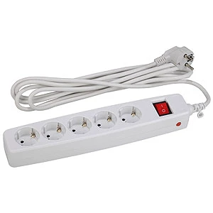 Сетевой фильтр ЭРА SF 5р.С/З 10A со шторкой 2.0м белый (1/20)