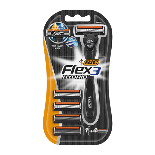 Бритва BIC "Flex 3 Hybrid" 3 лезвия 4 кассеты пластиковая ручка плавающая головка (1/10)