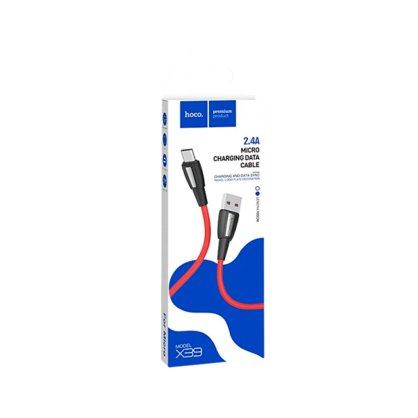 Кабель HOCO X39 USB (m)-microUSB (m) 1.0м 2.4A ткань красный (1/33/330)