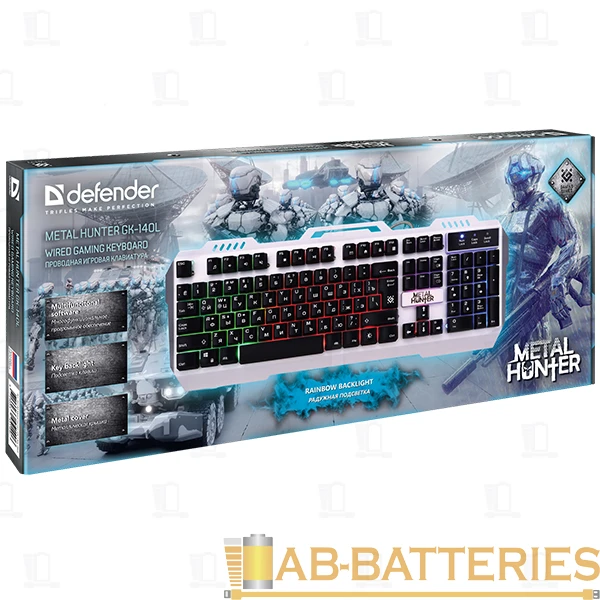 Клавиатура проводная Defender GK-140L Metal Hunter игровая USB 1.5м серебряный (1/20)