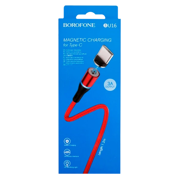 Кабель Borofone BU16 USB (m)-Lightning (m) 1.0м 2.4A нейлон магнит красный (1/63/252)