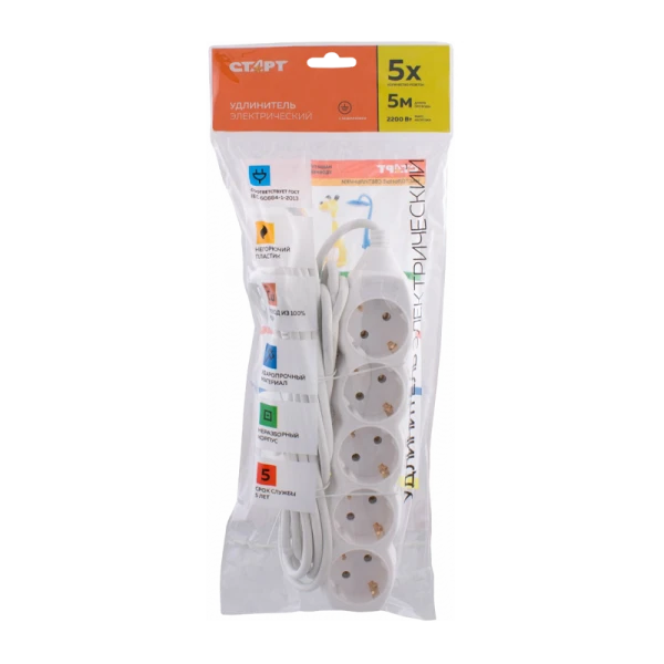 Удлинитель Старт S 5р.С/З 10A 5.0м IP20 белый (1/20)