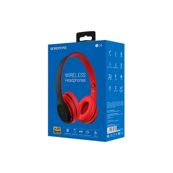 Наушники полноразмерные Borofone BO4 bluetooth 5.0 с микр. красный (1/12/36)