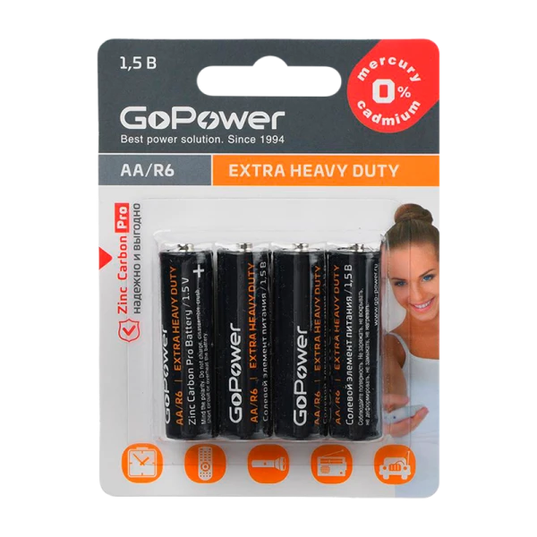 Батарейка GoPower R6 AA BL4 Heavy Duty 1.5V (4/48/576)