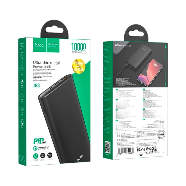 Внешний аккумулятор HOCO J83 10000mAh 3.0A 1USB/Type-C QC3.0 черный (1/24)