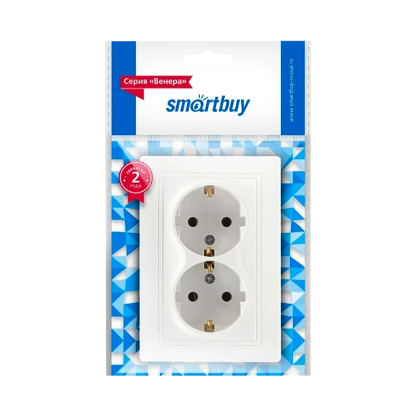 Розетка Smartbuy 2-местная с заземлением 16А белая, керамика "Венера"