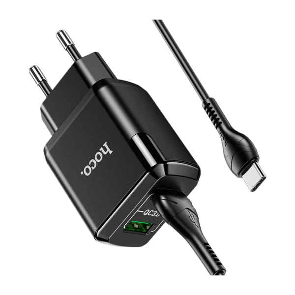 Сетевое З/У HOCO N6 2USB 3.0A QC3.0 с кабелем microUSB черный (1/12/120)