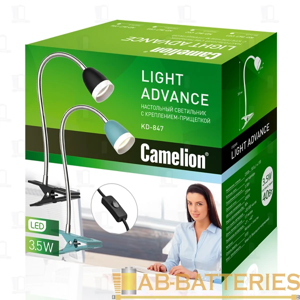 Светильник настольный Camelion KD-847 3.5W 230V IP20 прищепка черный (1/10)