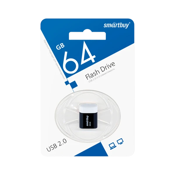 Флеш-накопитель Smartbuy Lara 64GB USB2.0 пластик черный