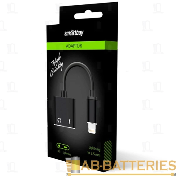 Переходник AUX Smartbuy A-835-new-k Jack 3.5mm (f)-Lightning (m)/Lightning (f) силикон черный
