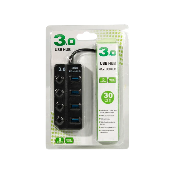 USB-Хаб Smartbuy 7324 4USB USB3.0 с выключателем черный (1/100)