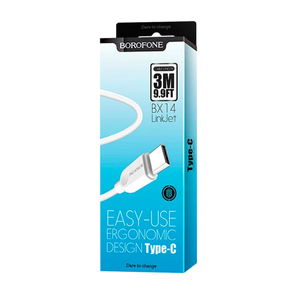 Кабель Borofone BX14 USB (m)-Type-C (m) 3.0м 2.4A ПВХ белый (1/360)