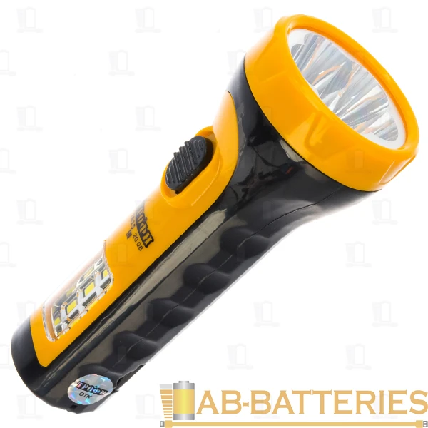 Фонарь туристический Трофи TA15 0.8W 6SMD+5LED от аккумулятора прямая подзарядка черный желтый (1/18