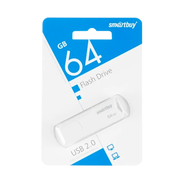Флеш-накопитель Smartbuy Clue 64GB USB2.0 пластик белый