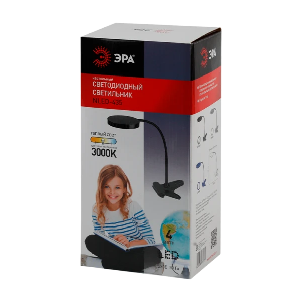 Светильник настольный ЭРА NLED-435 4W 220V 6LED IP20 прищепка черный (1/6)