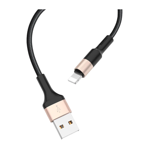 Кабель HOCO X26 USB (m)-Lightning (m) 1.0м 2.0A нейлон черный золотой (1/30/300)