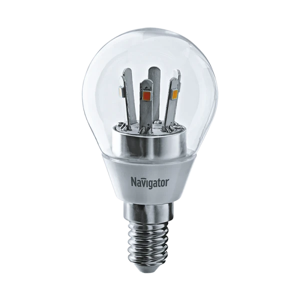Лампа светодиодная Navigator G45 E14 5W 2700К 230V шар прозрачная (1/10/100)