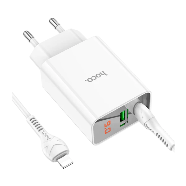 Сетевое З/У HOCO C100A Type-C (m) 3.0A 18W с кабелем Lightning/Type-C белый (1/13/130)