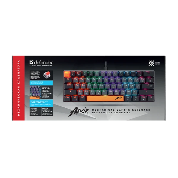 Клавиатура проводная Defender GK-002 RU APEX игровая USB 1.5м черный (1/18)