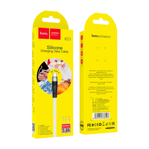 Кабель HOCO X53 USB (m)-Type-C (m) 1.0м 2.4A силикон белый (1/31/310)
