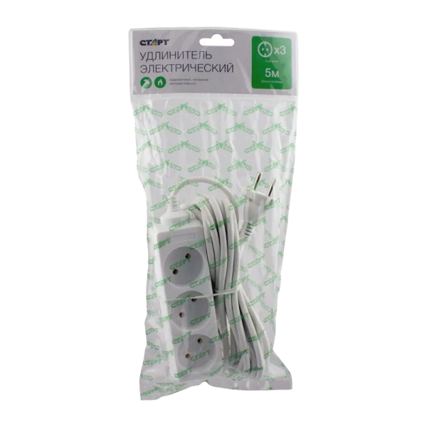 Удлинитель Старт S 3р.С/З 10A 5.0м IP20 белый (1/20)