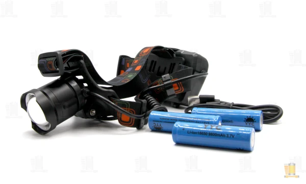 Фонарь налобный Без бренда XQ-218-P90 CREE от аккумулятора 3 режима+ZOOM черный