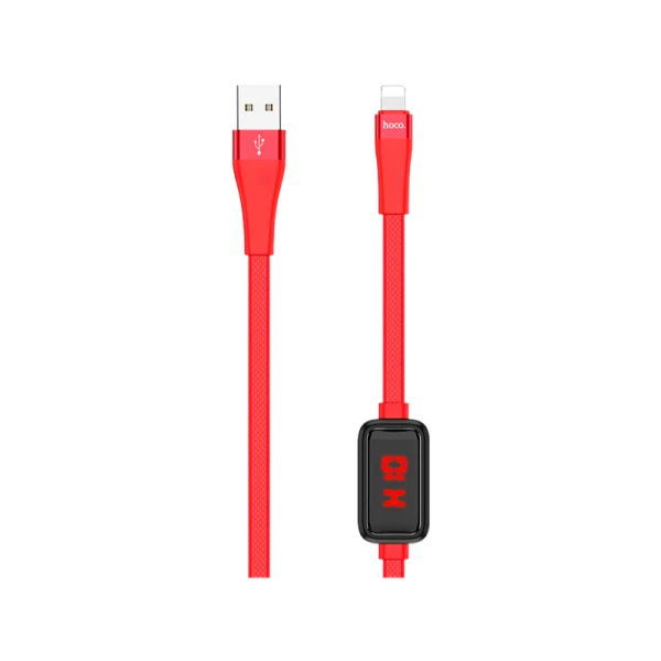 Кабель HOCO S4 USB (m)-Lightning (m) 1.2м 2.4A TPE дисплей красный (1/18/180)