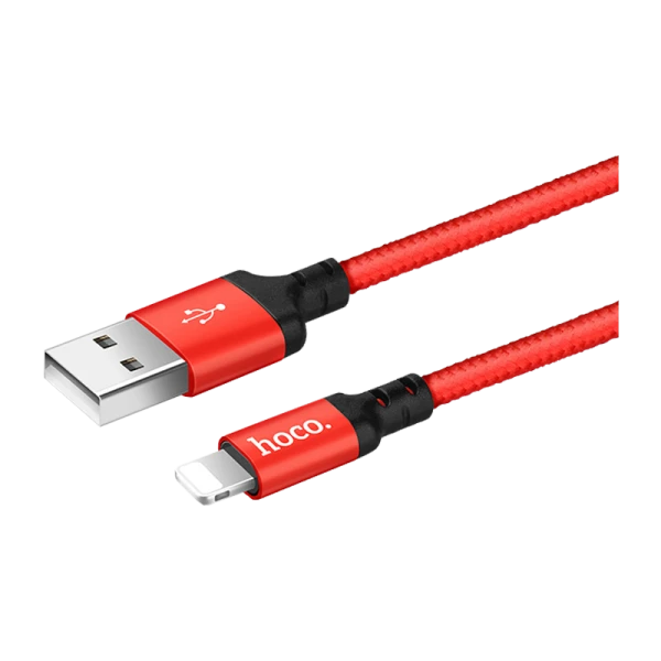 Кабель HOCO X14 USB (m)-Lightning (m) 1.0м 2.0A нейлон красный черный (1/33/330)