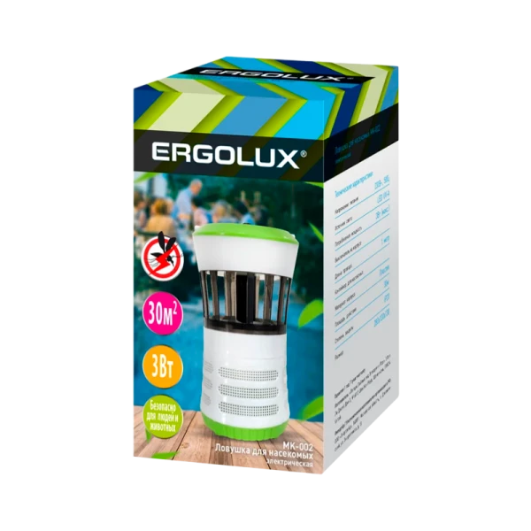 Светильник антимоскитный Ergolux MK-002 3W 220V IP20 на основании белый зеленый