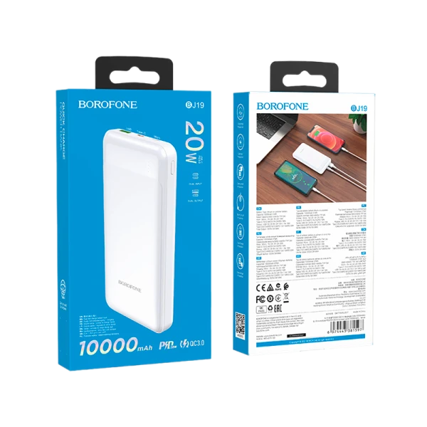 Внешний аккумулятор Borofone BJ19 10000mAh 3.0A 2USB/Type-C белый (1/41)