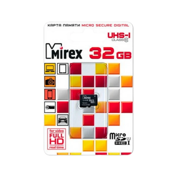 Карта памяти microSD Mirex 32GB Class10 UHS-I (U1) 104 МБ/сек без адаптера