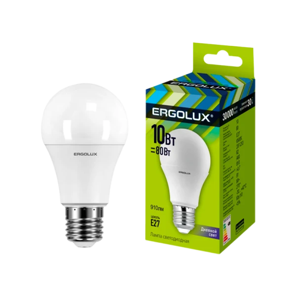 Лампа светодиодная Ergolux A60 E27 10W 6500К 172-265V груша ЛОН