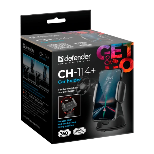 Держатель автомобильный Defender CH-114+ присоска черный (1/100)