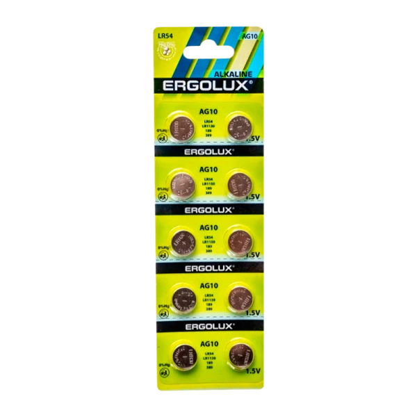 Батарейка Ergolux G10/LR1130/LR54/389A/189 BL10 Alkaline 1.5V (10/100/2000)