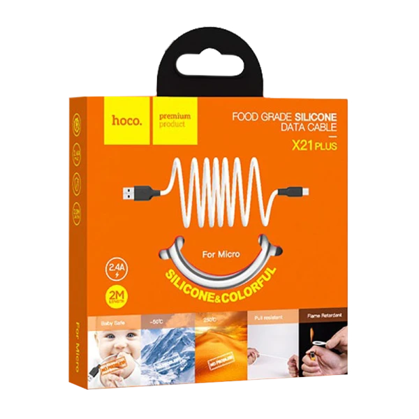 Кабель HOCO X21 Plus USB (m)-microUSB (m) 2.0м 2.4A силикон черный белый (1/28/168)