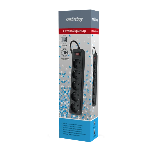 Сетевой фильтр Smartbuy SBSP 5р.С/З 10A 5.0м черный (1/35)