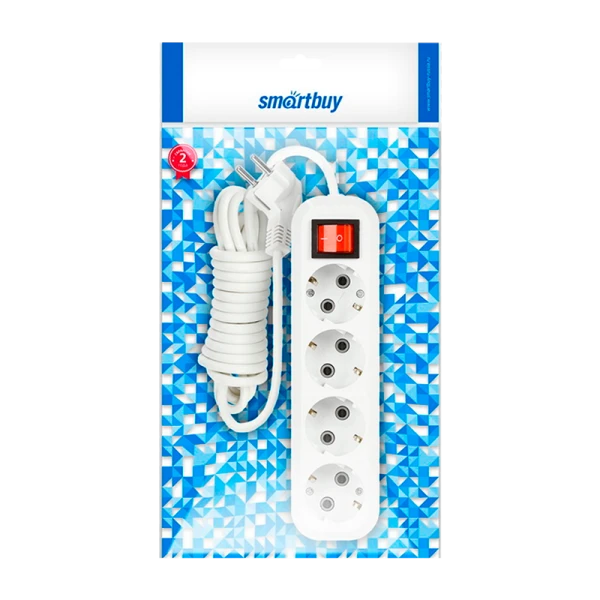 Удлинитель Smartbuy 4р.С/З 16A 2.0м с выкл. ПВС 3x1мм² белый (1/40)
